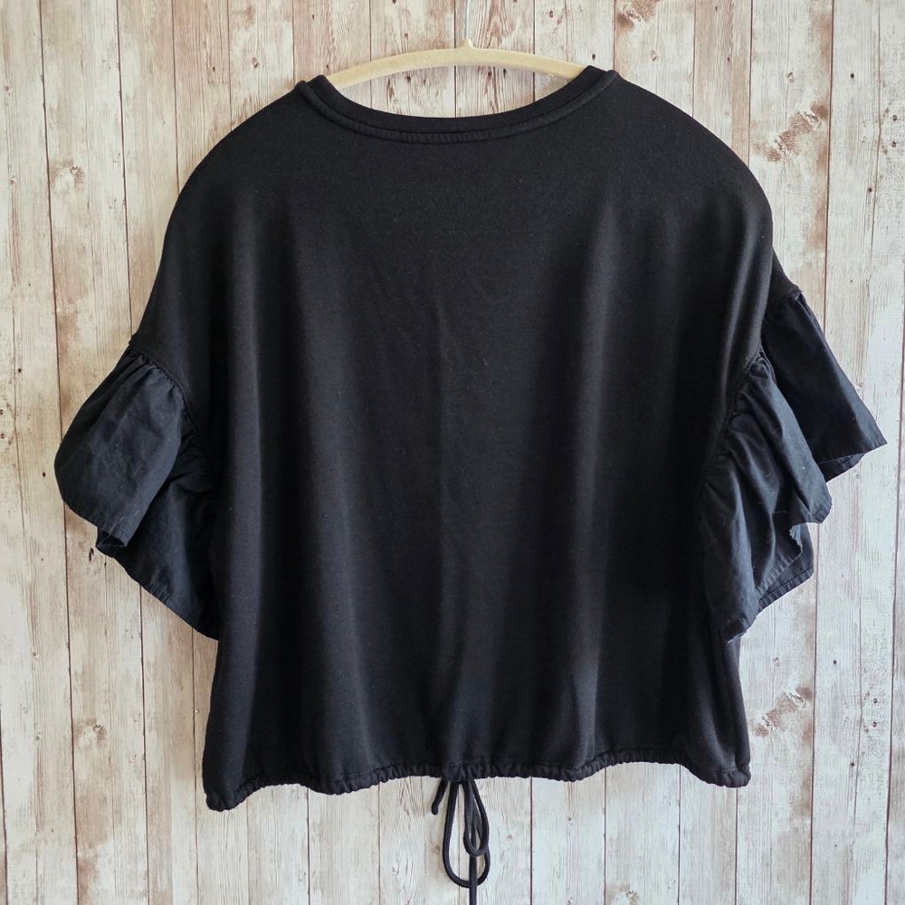 Women's Adrianna Papell Black Ruffle Sleeve Top Blouse L - Picture 7 of 7